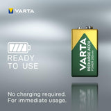 VARTA Batterien 9V Blockbatterie, wiederaufladbar, 1 Stück, Recharge Accu Power, Akku, 200 mAh, ohne Memory Effekt, vorgeladen, sofort einsatzbereit