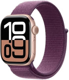 Apple Watch Series 10 (GPS 42 mm) Smartwatch mit Aluminiumgehäuse in Roségold und Sport Loop in Pflaume (One Size). Fitnesstracker, EKG App, Always-On Retina Display, CO2 neutral
