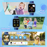 Smartwatch Kinder, Smart Watch Kids Telefon Uhr mit Schrittzähler Anruf SOS Spiele Musik Kamera Wecker Hörbuch Gewohnheit, Kinderuhr Telefonieren für Jungen Mädchen 3-12 Jahre Geschenk (Blau) ÖZENSAAT