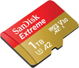 SanDisk Extreme microSDXC UHS-I Speicherkarte 1 TB + Adapter (Für Smartphones, Actionkameras und Drohnen, A2, C10, V30, U3, 190 MB/s Übertragung, RescuePRO Deluxe)