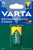 VARTA Batterien 9V Blockbatterie, wiederaufladbar, 1 Stück, Recharge Accu Power, Akku, 200 mAh, ohne Memory Effekt, vorgeladen, sofort einsatzbereit