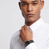 Emporio Armani Watch for Men, Quartz Three Hand Date Movement and 43mm Case Size with Leather Strap