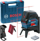 Bosch Professional Kreuzlinienlaser GCL 2-15 (roter Laser, Innenbereich, mit Lotpunkten, Arbeitsbereich: 15 m, 3x AA Batterien, Drehhalterung