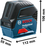 Bosch Professional Kreuzlinienlaser GCL 2-15 (roter Laser, Innenbereich, mit Lotpunkten, Arbeitsbereich: 15 m, 3x AA Batterien, Drehhalterung