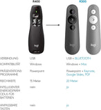 Logitech R400 Presenter, Kabellose 2.4 GHz Verbindung via USB-Empfänger, 15m Reichweite, Roter Laserpointer, Intuitive Bedienelemente, 6 Tasten, Batterieanzeige, PC - Schwarz