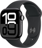 Apple Watch Series 10 (GPS 42 mm) Smartwatch mit Aluminiumgehäuse in Diamantschwarz und Sportarmband in Schwarz (S/M). Fitnesstracker, EKG App, Always-On Retina Display, Wasserschutz