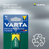 VARTA Batterien 9V Blockbatterie, wiederaufladbar, 1 Stück, Recharge Accu Power, Akku, 200 mAh, ohne Memory Effekt, vorgeladen, sofort einsatzbereit