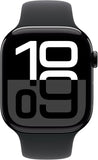 Apple Watch Series 10 (GPS 46 mm) Smartwatch mit Aluminiumgehäuse in Diamantschwarz und Sportarmband in Schwarz (S/M). Fitnesstracker, EKG App, Always-On Retina Display, Wasserschutz