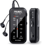 PRUNUS J-985 Mini Radio Klein UKW/FM/AM-Transistorradio, Taschenradio mit Kopfhörern (Stereo-Sound bei UKW), Kleines Radio Batteriebetrieben mit 2 AAA-Batterien zum Joggen, Gehen und Reisen.