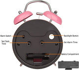 Eachui Doppelglockenwecker mit Nachtlicht, großes Zifferblatt von 4 Zoll, Analog Quarzwecker mit lautem Alarm,kein Ticken, geräuschlos, Kinder Wecker Batteriebetrieben (Rosa)