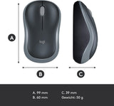 Logitech M185 Kabellose Maus, 2,4 GHz mit USB-Nano-Empfänger, 12 Monate Batterielaufzeit, 1000 DPI Optical Tracking, Für Links- und Rechtshänder, Kompatibel mit PC, Mac, Laptop - Grau