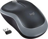 Logitech M185 Kabellose Maus, 2,4 GHz mit USB-Nano-Empfänger, 12 Monate Batterielaufzeit, 1000 DPI Optical Tracking, Für Links- und Rechtshänder, Kompatibel mit PC, Mac, Laptop - Grau