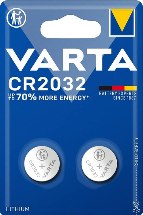 VARTA Batterien Knopfzelle CR2032, 2 Stück, Lithium Coin, 3V, kindersichere Verpackung, für elektronische Kleingeräte - Autoschlüssel, Fernbedienungen, Waagen