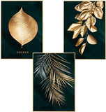 3er Set Design-Poster Wandbilder, Wald Goldene Blätter Palmblatt, Ohne Rahmen, Wandbild Print Bilder Kunstposter Deko für Wohnzimmer (Stil A,30 x 40 cm)