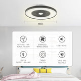 moderne Smart-LED-Deckenleuchte mit Ventilator Ø 60cm, Deckenventilator mit Lampe, Stufenlos Lüftungsgeschwindigkeiten