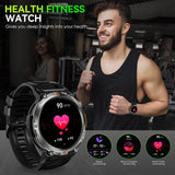 Smartwatch Herren mit Telefonfunktion, 3ATM Wasserdicht Militär Smartwatch mit LED Taschenlampe, 1,45" Robuste Outdoor Uhren mit 24H Gesundheits-Screening, 110+ Sportmodi Fitnessuhr für Android iOS, ÖZENSAAT