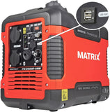 Matrix Notstromaggregat Benzin leise | 2000 Watt Leistung | Inverter Stromerzeuger | Generator mit USB, 2x230V, 12V, Eco Modus | PG 2000i-USB | 4-takt Motor | sehr leise