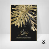 3er Set Design-Poster Wandbilder, Wald Goldene Blätter Palmblatt, Ohne Rahmen, Wandbild Print Bilder Kunstposter Deko für Wohnzimmer (Stil C,30 x 40 cm)