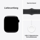 Apple Watch Series 10 (GPS 42 mm) Smartwatch mit Aluminiumgehäuse in Diamantschwarz und Sportarmband in Schwarz (S/M). Fitnesstracker, EKG App, Always-On Retina Display, Wasserschutz