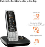 Gigaset C430A Schnurloses Telefon mit Anrufbeantworter (DECT Telefon mit Freisprechfunktion, klassisches Mobilteil mit TFT-Farbdisplay) schwarz-silber