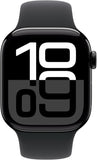 Apple Watch Series 10 (GPS 42 mm) Smartwatch mit Aluminiumgehäuse in Diamantschwarz und Sportarmband in Schwarz (S/M). Fitnesstracker, EKG App, Always-On Retina Display, Wasserschutz