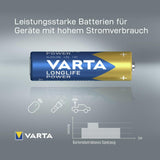 VARTA Batterien AA, 40 Stück, Longlife Power, Alkaline, 1,5V, für Spielzeug, Funkmäuse, Taschenlampen, Made in Germany