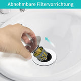 Ablaufgarnitur Waschbecken mit Überlauf, Pop Up Abflusssieb Waschbeckenstöpsel in Messing und Abs, Abflussstopfen für Aufsatzwaschbecken mit Anti Clogging Sieb