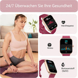 Gydom Smartwatch Damen mit Telefonfunktion Alexa Integriert 1.8" Herren Fitnessuhr 100+ Sportmodi, SpO2, Herzfrequenz, Stress, Schlafmonitor,100 Zifferblätter IP68 Wasserdicht für Android IOS Rot
