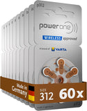 Power one – Hörgerätebatterien, Größe 312, Wireless Approved, hohe Lebensdauer, PR41 ZL3, Zink-Luft-Technologie, quecksilberfrei, 1.45 Volt, 60 Batterien (6 Stück, 10er-Pack)