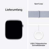 Apple Watch Series 10 (GPS 46 mm) Smartwatch mit Aluminiumgehäuse in Silber und Sport Loop in Blaue Wolke (One Size). Fitnesstracker, EKG App, Always-On Retina Display, CO2 neutral