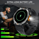 Smartwatch Herren mit Telefonfunktion, 3ATM Wasserdicht Militär Smartwatch mit LED Taschenlampe, 1,45" Robuste Outdoor Uhren mit 24H Gesundheits-Screening, 110+ Sportmodi Fitnessuhr für Android iOS, ÖZENSAAT