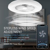 moderne Smart-LED-Deckenleuchte mit Ventilator Ø 60cm, Deckenventilator mit Lampe, Stufenlos Lüftungsgeschwindigkeiten