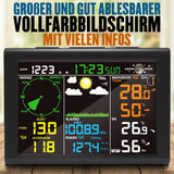 Sainlogic Wetterstation Funk mit Außensensor, 8-in-1 Funk Wetterstation mit Wettervorhersage,Temperatur, Luftdruck, Luftfeuchtigkeit, Windmesser, Regenmesser, Mondphrase, Wecker (schwarz)