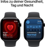 Apple Watch Series 10 (GPS 46 mm) Smartwatch mit Aluminiumgehäuse in Diamantschwarz und Sportarmband in Schwarz (S/M). Fitnesstracker, EKG App, Always-On Retina Display, Wasserschutz
