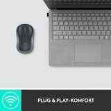 Logitech M185 Kabellose Maus, 2,4 GHz mit USB-Nano-Empfänger, 12 Monate Batterielaufzeit, 1000 DPI Optical Tracking, Für Links- und Rechtshänder, Kompatibel mit PC, Mac, Laptop - Grau