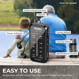 PRUNUS J-985 Mini Radio Klein UKW/FM/AM-Transistorradio, Taschenradio mit Kopfhörern (Stereo-Sound bei UKW), Kleines Radio Batteriebetrieben mit 2 AAA-Batterien zum Joggen, Gehen und Reisen.