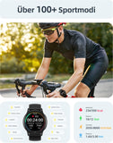 Smartwatch Damen Herren mit Telefonfunktion, 5ATM Wasserdicht Schwimmuhr, 44 mm Fitnessuhr mit 100+ Sportmodi, Herzfrequenz und Schlaftracking, Smart Watch für Android & iPhone, Schwarz, SR3