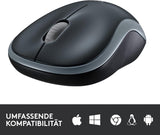 Logitech M185 Kabellose Maus, 2,4 GHz mit USB-Nano-Empfänger, 12 Monate Batterielaufzeit, 1000 DPI Optical Tracking, Für Links- und Rechtshänder, Kompatibel mit PC, Mac, Laptop - Grau