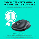 Logitech M185 Kabellose Maus, 2,4 GHz mit USB-Nano-Empfänger, 12 Monate Batterielaufzeit, 1000 DPI Optical Tracking, Für Links- und Rechtshänder, Kompatibel mit PC, Mac, Laptop - Grau