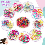 100 Stück Haargummis Mädchen Set, Kinder Baby Haarschmuck Mädchen Klein Haargummi Mini Bunt, Elastische Haarbänder Mädchen Haarband Gummibänder Pferdeschwanz Dünn Zopfgummis 10 Stile Scrunchies