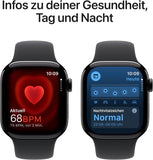 Apple Watch Series 10 (GPS 42 mm) Smartwatch mit Aluminiumgehäuse in Diamantschwarz und Sportarmband in Schwarz (S/M). Fitnesstracker, EKG App, Always-On Retina Display, Wasserschutz