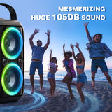 W-KING Bluetooth Lautsprecher, 80W Tragbarer Kabelloser Lautsprecher Bluetooth Box Musikbox Groß mit Druckvollem Bass, Riesiger 105db Sound, Gemischtfarbigen LED Leuchten, 24H, USB Stick, TF, AUX, EQ