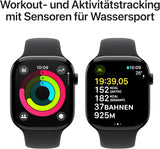 Apple Watch Series 10 (GPS 46 mm) Smartwatch mit Aluminiumgehäuse in Diamantschwarz und Sportarmband in Schwarz (S/M). Fitnesstracker, EKG App, Always-On Retina Display, Wasserschutz