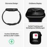 Apple Watch Series 10 (GPS 42 mm) Smartwatch mit Aluminiumgehäuse in Diamantschwarz und Sportarmband in Schwarz (S/M). Fitnesstracker, EKG App, Always-On Retina Display, Wasserschutz