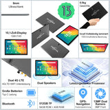 Tablet 10 Zoll Android, 4G LTE Tablet PC Mit 2 SIM Slot 4GB RAM 64GB ROM 128GB TF Mit Tastatur Maus Stift OctaCore 1080P FHD Face ID 6000mAh 13 MP Kamera Bluetooth WiFi GPS OTG-Schwarz