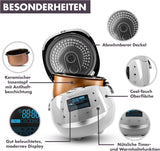 Reishunger Digitaler Reiskocher & Dampfgarer Weiss + Gratis Kochbuch – Warmhaltefunktion, Timer & Premium Innentopf – Multikocher mit 12 Programmen, 7-Phasen-Technologie, Bis 8 Personen