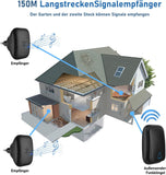 Batterielose Funkklingel Aussen Wasserdicht mit 2 Empfängern IP68 Wasserdicht Türklingel Funk 150m Reichweite 4 Lautstärkestufen 37 Klingeltöne Funkklingel Außenbereich