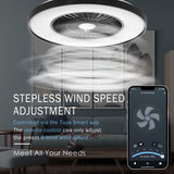 moderne Smart-LED-Deckenleuchte mit Ventilator Ø 60cm, Deckenventilator mit Lampe, Stufenlos Lüftungsgeschwindigkeiten