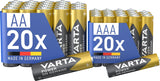 VARTA Batterien Mischpack 40 Stück, AA 20 Stück + AAA 20 Stück, Power on Demand, Alkaline, Vorratspack in umweltschonender Verpackung, leistungsstark, Made in Germany