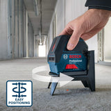 Bosch Professional Kreuzlinienlaser GCL 2-15 (roter Laser, Innenbereich, mit Lotpunkten, Arbeitsbereich: 15 m, 3x AA Batterien, Drehhalterung